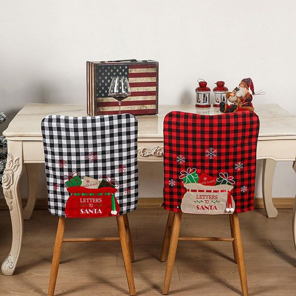 

chair covers 1pcs christmas cover with plaid print ball non-woven fabric home