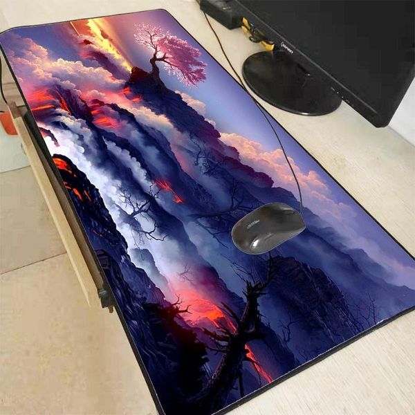 Tapis de souris en forme de fleurs de cerisier, grand bord de verrouillage, doux, Sakura, pour jeu de montagne, en caoutchouc antidérapant, pour ordinateur et bureau