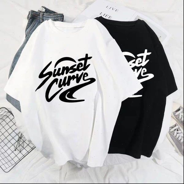 

julie and the phantoms sunset womens t shirts curve print short sleeve around neck femme aesthetic graphic, White