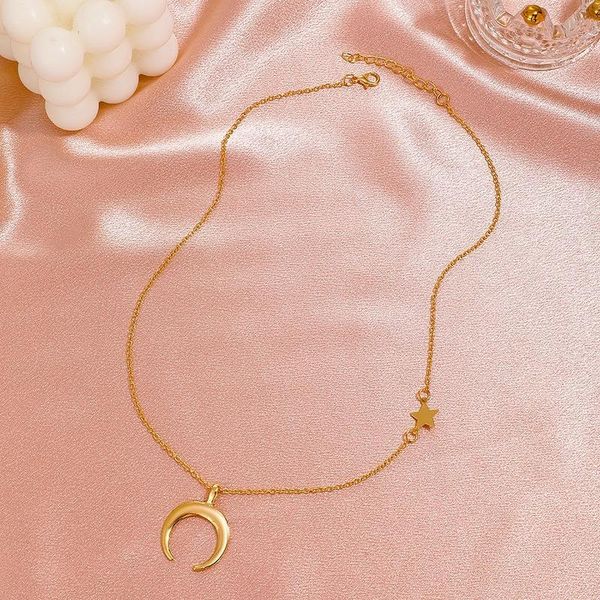 

pendant necklaces stars necklace women moon woman chain simple jewelry gold color trendy sweet metal zinc alloy naszyjnik, Silver