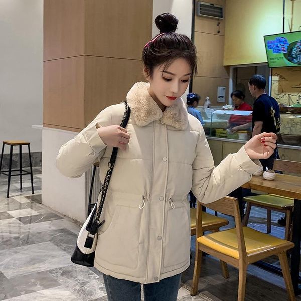 

women's down & parkas white women winter jacket large size black short padded red female coat yellow faux fur collar parka with waist b