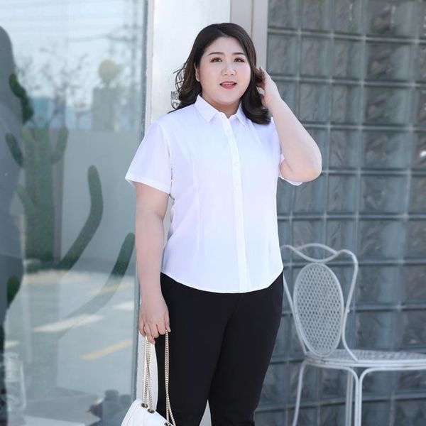 

women's blouses & shirts 2021 summer plus size work wear shirt for women large blouse short sleeve formal office white 3xl 4xl 5xl 6xl