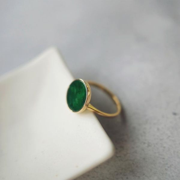 

original natural jasper round face open adjustable ring chinese retro light luxury craft charm women's brand silver jewelry cluster rin, Golden;silver