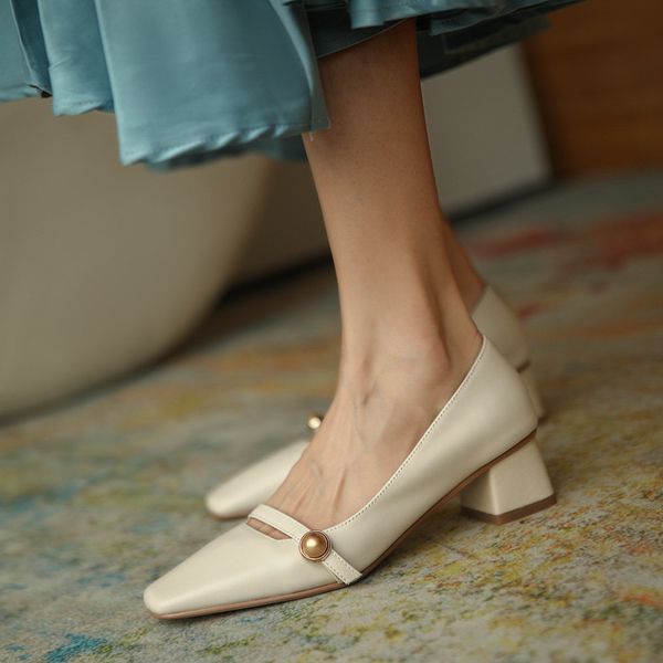 

80% off store online retro women's shoes wear-resistant non-slip jane mid heel square head thick single gentle high, Black