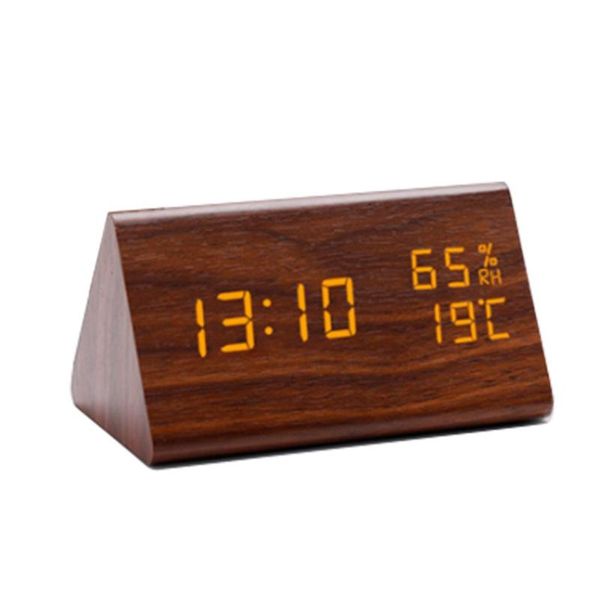 

other clocks & accessories led wooden triangle electronic clock manually adjust brightness mode 12 / 24-hour system humidity function