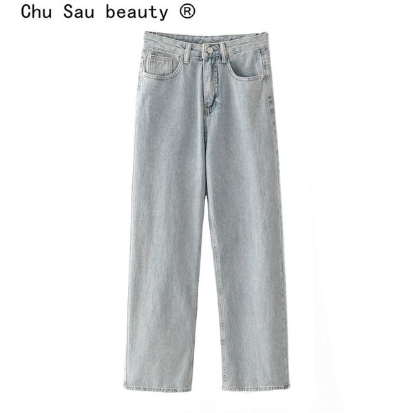 

chu sau beauty safari style solid wide leg jeans women streetwear chic multi-pocket zipper pants moda mujer pantalones women's, Blue