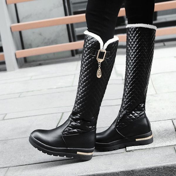 

boots women knee high winter height increasing round toe slip on platform pu motorcycle fashion white1 y85a, Black