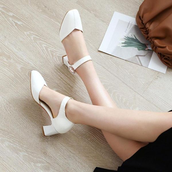 

big size 31-43 summer women solid cover heel square sandals 3 colors, Black