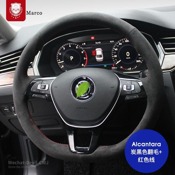 

auto alcantara suede hand-stitch steering wheel cover for vw cc phaeton magotan santana passat touran auto parts accessories
