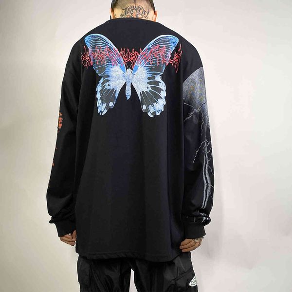 

butterfly print t shirts 2020 streetwear oversize hip hop tees shirts casual long sleeve shirts, White;black