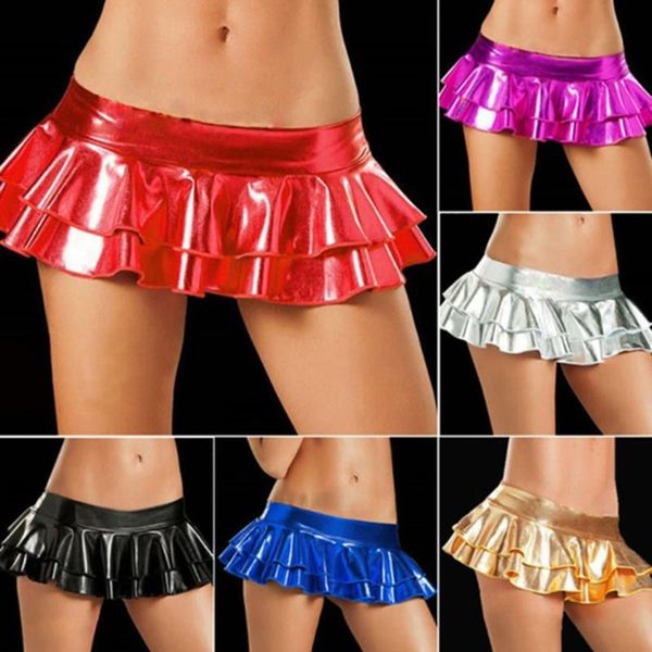 

skirts women's glamour patent low rise leather short cake skirt multicolor dance for raves festivals costumes, Black