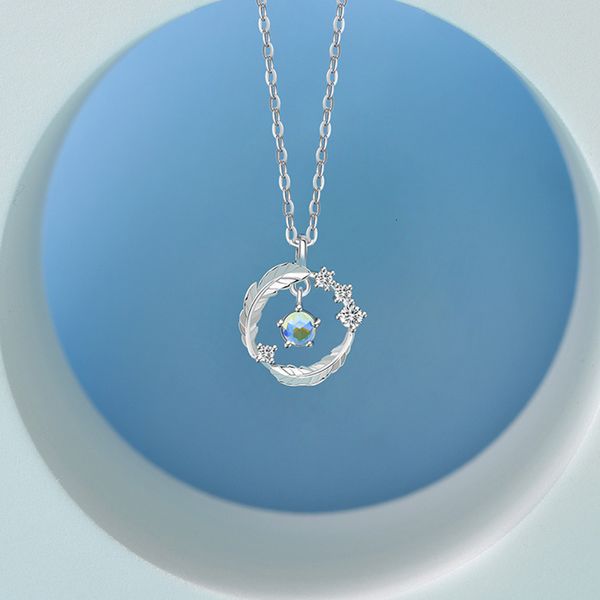 

925 sier necklace female feather pendant niche dign sense clavicle chain net red temperament valentine's day gift, White