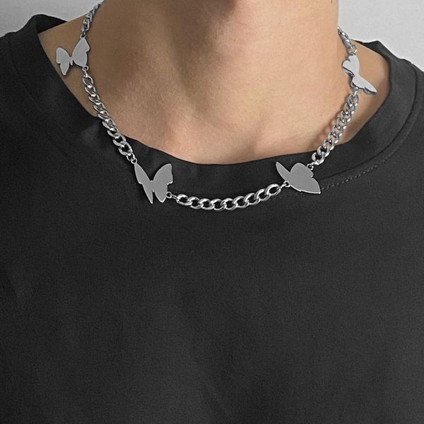 

chains stainless steel aesthetic butterfly charm necklace for retro clavicle chain color, Silver