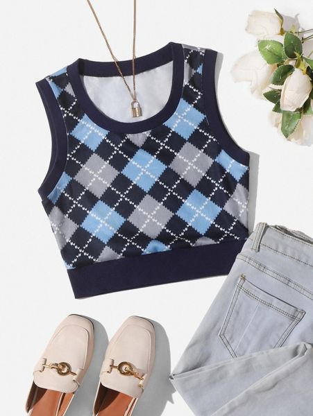 

argyle print tank 15u7#, White