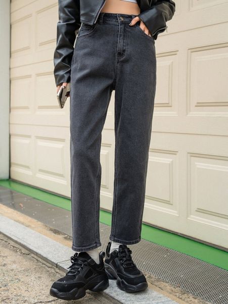 

dazy high waist straight leg jeans h379#, Blue