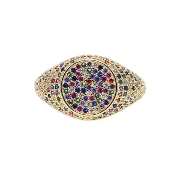 

cluster rings fashion women christmas gifts lucky with micro paved colorful cz oval shape gold color delicate rainbow finger ring, Golden;silver
