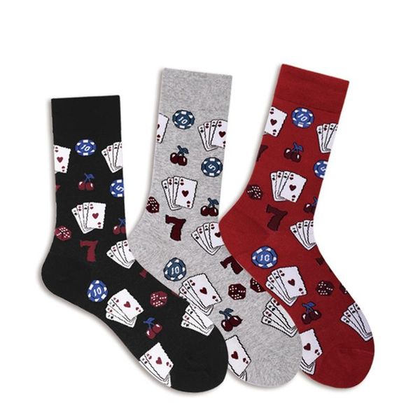 

warm socks men sport running gym dice poker card printed anti-slip male sock breathable cotton footwear accessories * sports, Black
