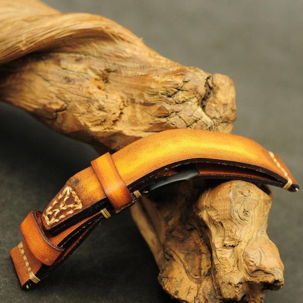 

watch bands handmade vintage leather strap band accessories bracelet 18mm 20mm 22mm 24mm yellow watchband 2021, Black;brown