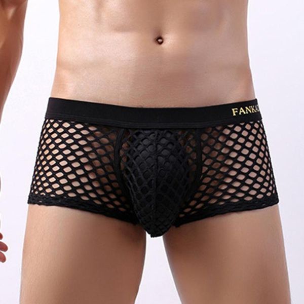 

underpants men low rise hollow boxer briefs see through underwear breathable mesh panties g-string boxers erotic lingerie, Black;white