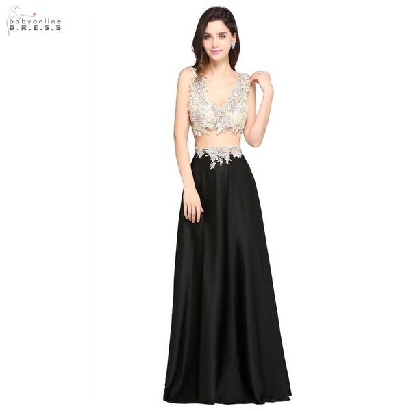 

party dresses deep v-neck backless lace prom long a-line black sleevess beadings gowns vestido de festa longo, White;black