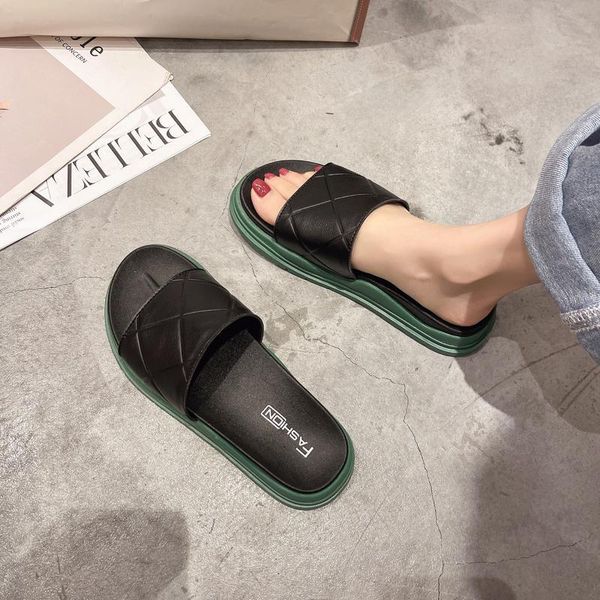 

slippers shoes for girls ladies' luxury slides platform med slipers women cute designer summer soft flat 2021 rome fabric rubber, Black