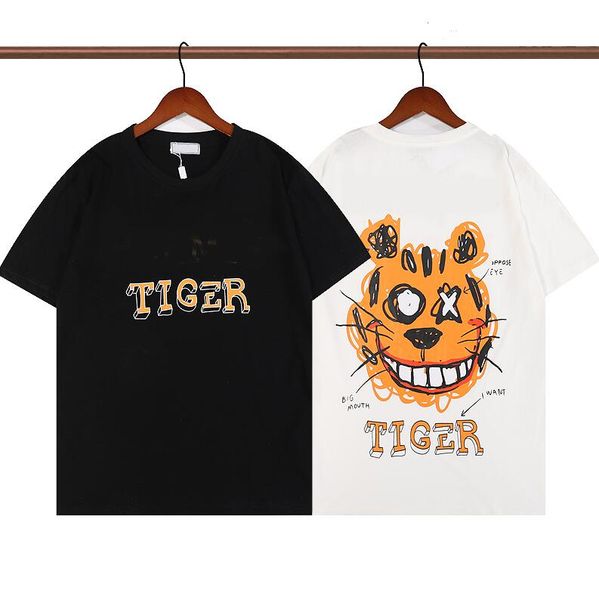 22SS Moda Letras Imprimir T-Cachas para Mulheres Mens Camisetas Com Lindo Tigre Padrão De Tigre De Verão Grupo Casual Tees Tops Preto Branco Alta Qualidade