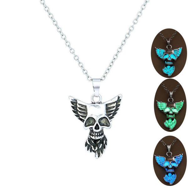 

chains luminous necklace glowing fluorescence glow in the dark evil demon pendant for men party hallowen designer jewelry, Silver