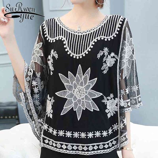 

women clothes summer blouse women shirts batwing sleeve embroidery white black lace womens and s 4012 50 210508