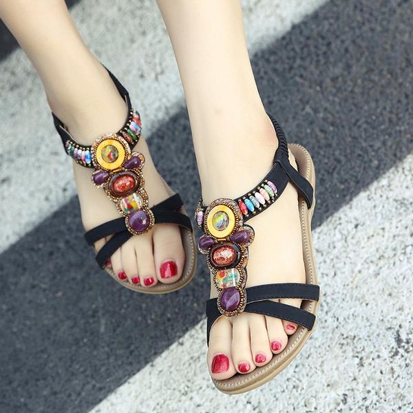 

sandals 2021 slope heel roman female bohemian ethnic style retro open-toed holiday travel women's shoes, Black
