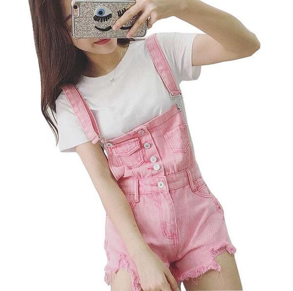 

women's jumpsuits & rompers fashion girl denim strap pockets frayed ripped holes overalls womens jumpsuit shorts jeans d1187, Black;white