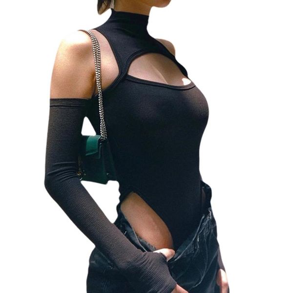 

women's jumpsuits & rompers hollow out bodysuits women long sleeve cold shoulder solid slim fit skinny club party fashion vintage stree, Black;white