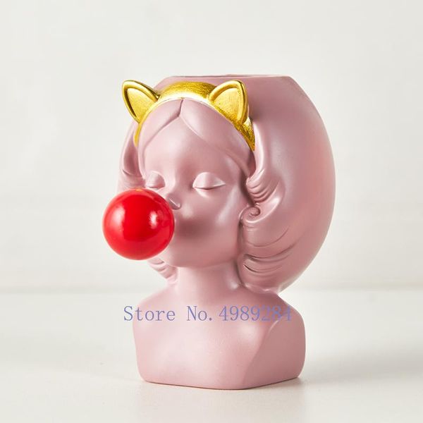 

vases nordic creative vase human head lovely bubble gum girl cat flower arrangement modern home decoration pot wedding