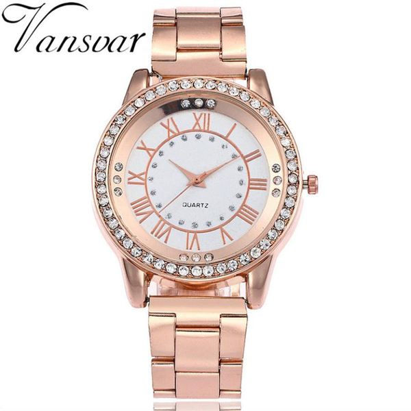 

wristwatches 2021 arrival women vansvar casual quartz stainless steel band marble strap watch analog wrist watches relogio feminino, Slivery;brown