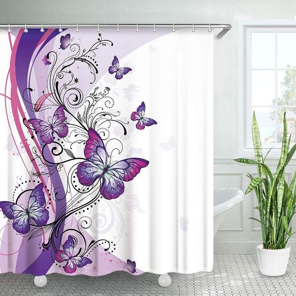 

shower curtains butterfly curtain with hooks swirl floral purple for bathroom machine washable