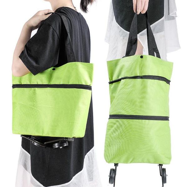 

storage bags foldable shopping bag with wheels, reusable grocery bags, vegetable convenient trolley basket supermarket
