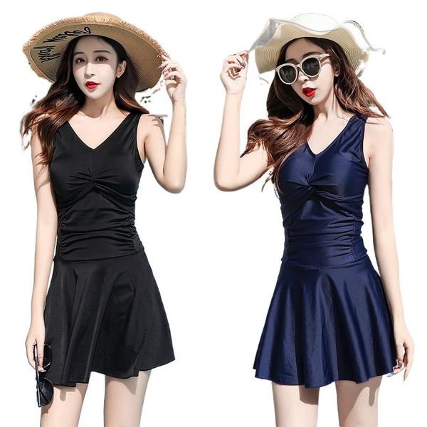 

women's swimwear 2021 large size swimsuit conservative breathable skirt fashion slim backless beach, White;black