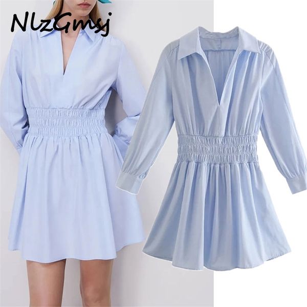 

dresses summer woman v neck long sleeve mini dres fashion elastic waist casual 03 210628, Black;gray