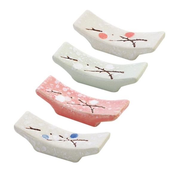 

pcs japanese style ceramic snowflake design chopsticks holder spoon fork chopstick rest stand kitchen tools tableware