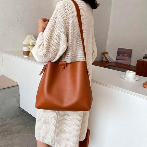 

retro high capacity bucket bags hasp shoulder for women soft pu leather handbags and purse casual tote shopping bolsos
