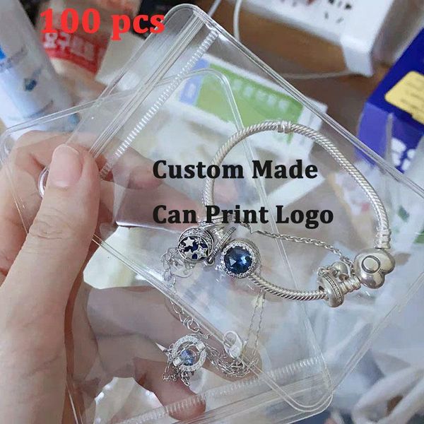 

storage bags 100pcs custom logo zipper jewelry packaging ring bag socks earphone ear line pvc transparent