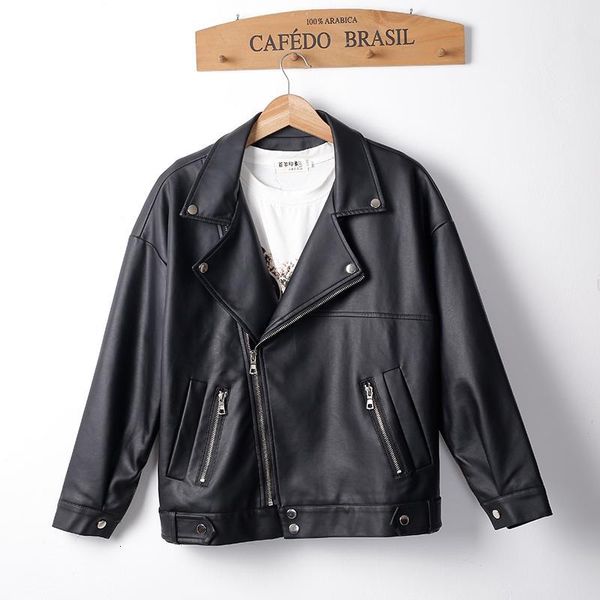

women's leather & faux autumn and winter leather jacket of the female motorcycle lapel with black zip edra