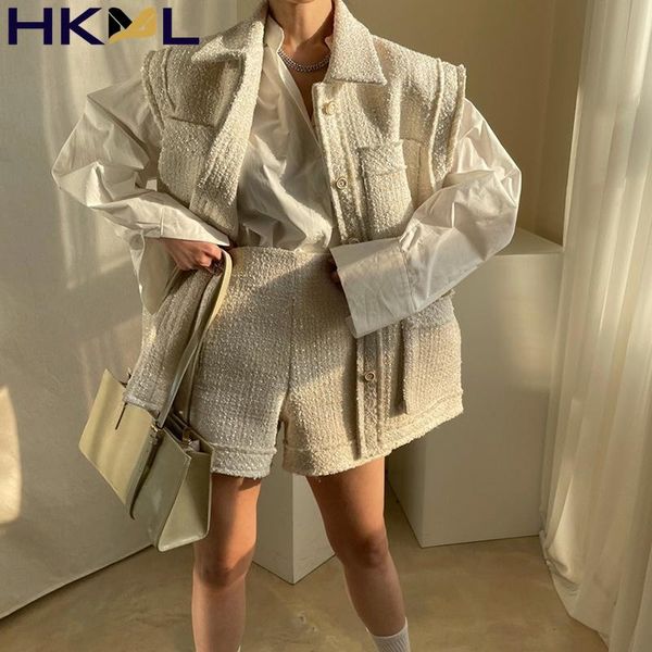 

women's tracksuits solid shorts sets for women lapel sleeveless patchwork coat high waist straight loose short casual suits female, Gray