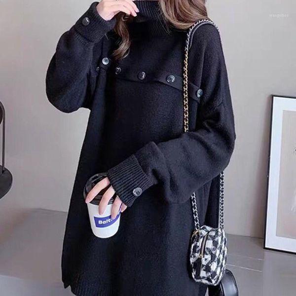 

women's sweaters sweater japanese turtleneck knitwear autumn 2021 and winter style padded pullover outer wear lazy, White;black