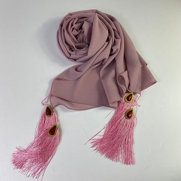 

women plain bubble bubble scarf head tassel hijab wrap solid instant shawls foulard femme muslim hijabs pearl scarves, Blue;gray
