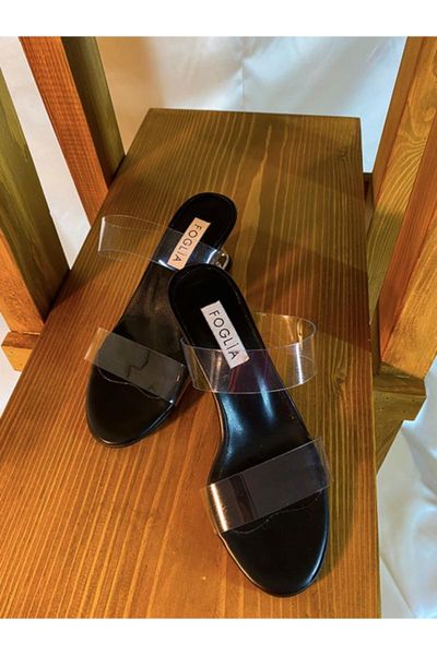 

slippers women transparent heels slippers-black