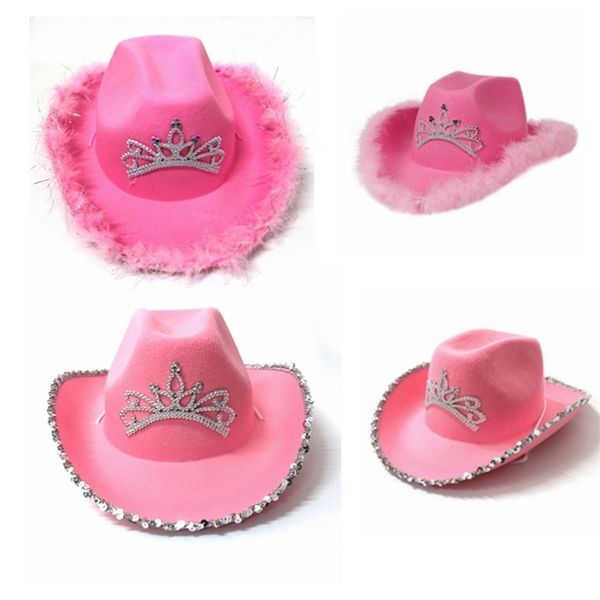 

pink tiara cowgirl hat for women girls wide brim fedora cowboy cap western style holiday cosplay party hats 210709, Blue;gray
