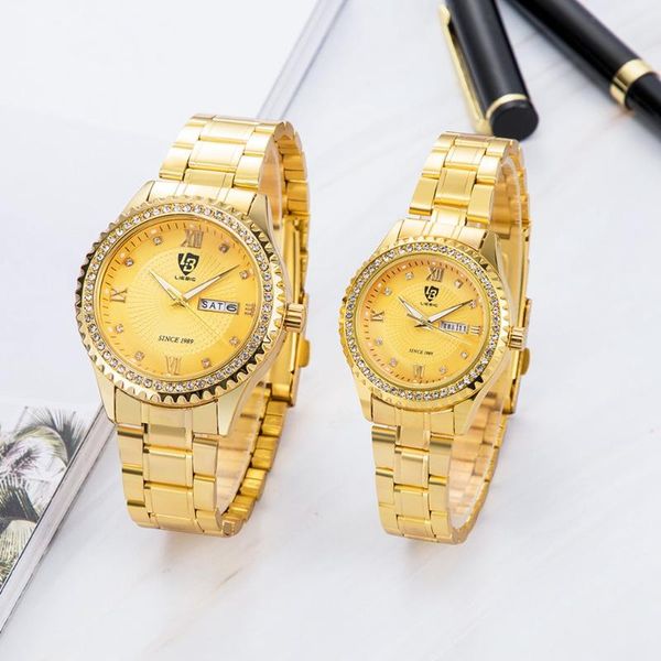 

wristwatches goden watch for men women luminous couple quart wristwatch luxury diamond steel brand male female clocks relogio masculino l100, Slivery;brown