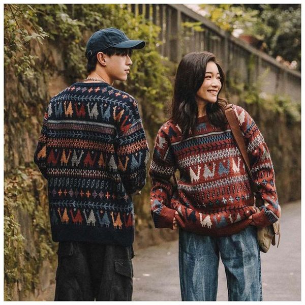 

women's sweaters sweater winter thick ethnic camel round neck pullover for men and women loose casual japanese retro y2k couple, White;black