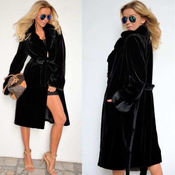 

women's fur & faux winter coat women 2021 autumn long sleeve jackets casual fashion clothing high street velet coats female, Black