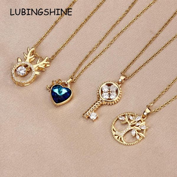 

pendant necklaces fashion heart necklace for women luxury shiny gold color cubic zircon stone tree of life jewelry, Silver